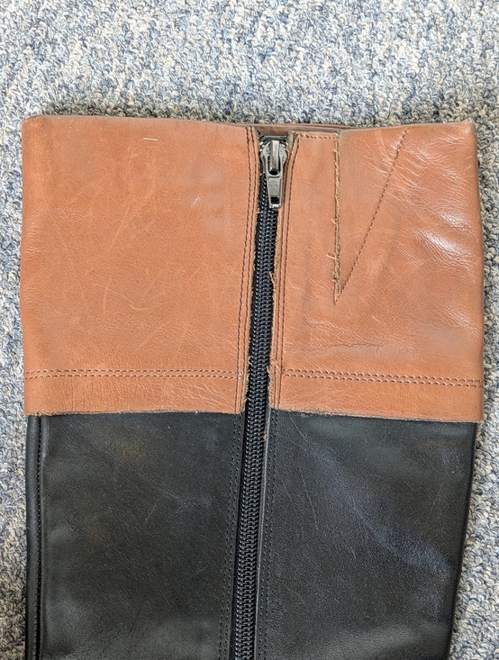 Tommy Hilfiger Black Tan Leather Riding Boots Size 6 Zipper - Picture 5 of 16